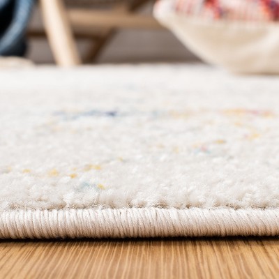 Boho-Chic Ivory/Blue Square Synthetic Area Rug, 6'7"