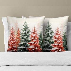 Christmas Pillow Covers 18x18 Inch Set of 2 Watercolor Red Green Xmas Pine Tree - 1 of 4