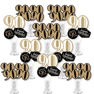 Big Dot of Happiness Adult 90th Birthday - Gold - Birthday Party Centerpiece Sticks - Showstopper Table Toppers - 35 Pieces