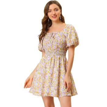  KECKS Women's Dress Dresses for Women Ditsy Floral Puff Sleeve  Tie Front Dress Dresses (Color : Multicolor, Size : X-Large) : Clothing,  Shoes & Jewelry
