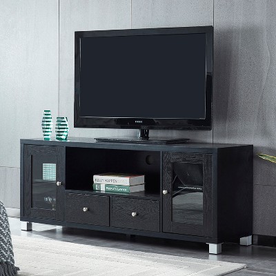 TIRAMISUBEST Black Wood TV Stand with Storage Cabinet - Mid-Century Modern Media Console for 55-65 Inch TVs
