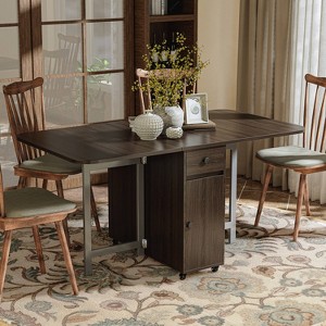 ATJafurn 58.9'' Foldable Dining Table For Small Space, Rectangular Wood Folding Extendable Kitchen Table with Drop Leaves, No Assembly Required - 1 of 4