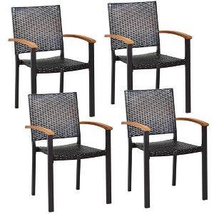 Tangkula 4PCS Stackable Patio Wicker Dining Chair Rattan Armchair Outdoor Yard - 1 of 4