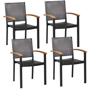 Tangkula 4PCS Stackable Patio Wicker Dining Chair Rattan Armchair Outdoor Yard
