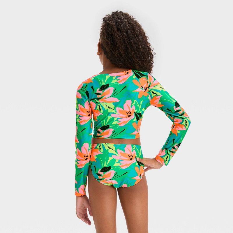 Girls' 'Abstract Blossoms' Floral Printed Rash Guard Set - art class™ Green, 5 of 6