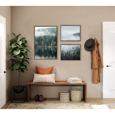 Sylvie Evergreen Reflections in Fog Framed Canvas Wall Art Set
