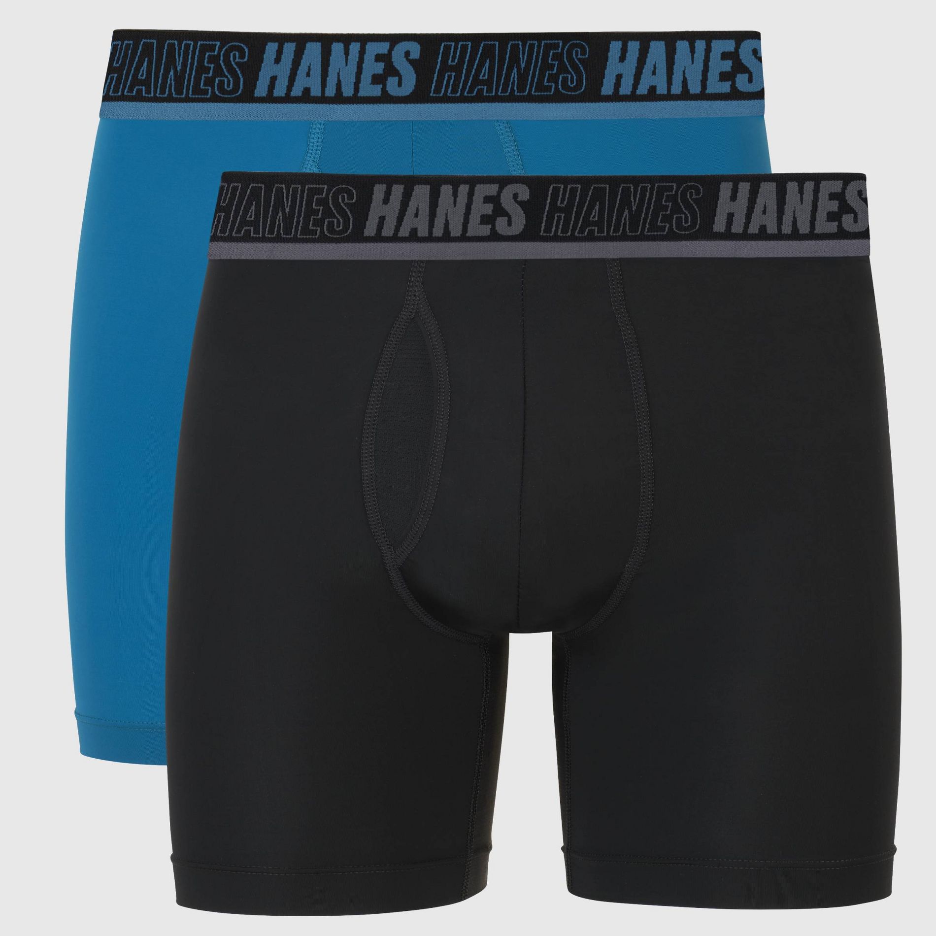 Hanes Moves Premium Men's Anti-Chafe Total Support Pouch X-Temp Boxer Briefs 2pk - Black/Blue M: Moisture Wicking, 4-Way Stretch, Breathable Mesh