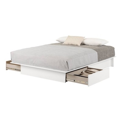 Sleek Pure White Full/Double Platform Bed with 2 Storage Drawers