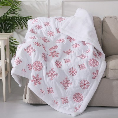 Red Snowflake Solid Quilted Throw White - Levtex Home