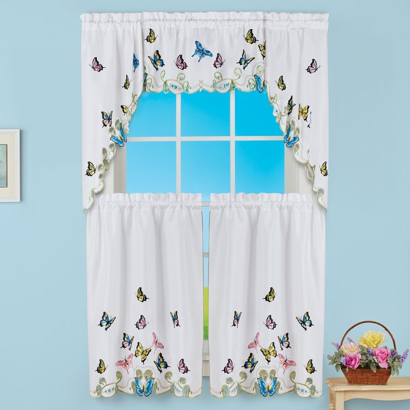 Collections Etc Embroidered Dancing Butterflies & Lavender Window Curtains, 3 of 4