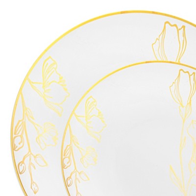 Smarty Had A Party White w/ Gold Antique Floral Plastic Dinnerware Set - 120 Sets