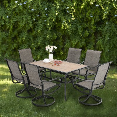 Patio Set with Steel Table with 1.57" Umbrella Hole & Steel Swivel Sling Arm Chairs - Captiva Designs