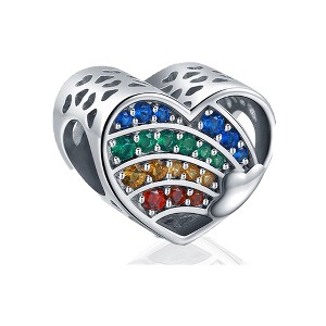 Heart Charm for Women European Bracelet Bead Sterling Silver Rainbow CZ Ginger Lyne Collection - 1 of 4