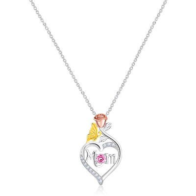 Molenia 925 Sterling Silver Birthstone Necklace for Mom Women Pendant Mama Necklaces Jewelry Christmas Birthday Unique Gifts for Her