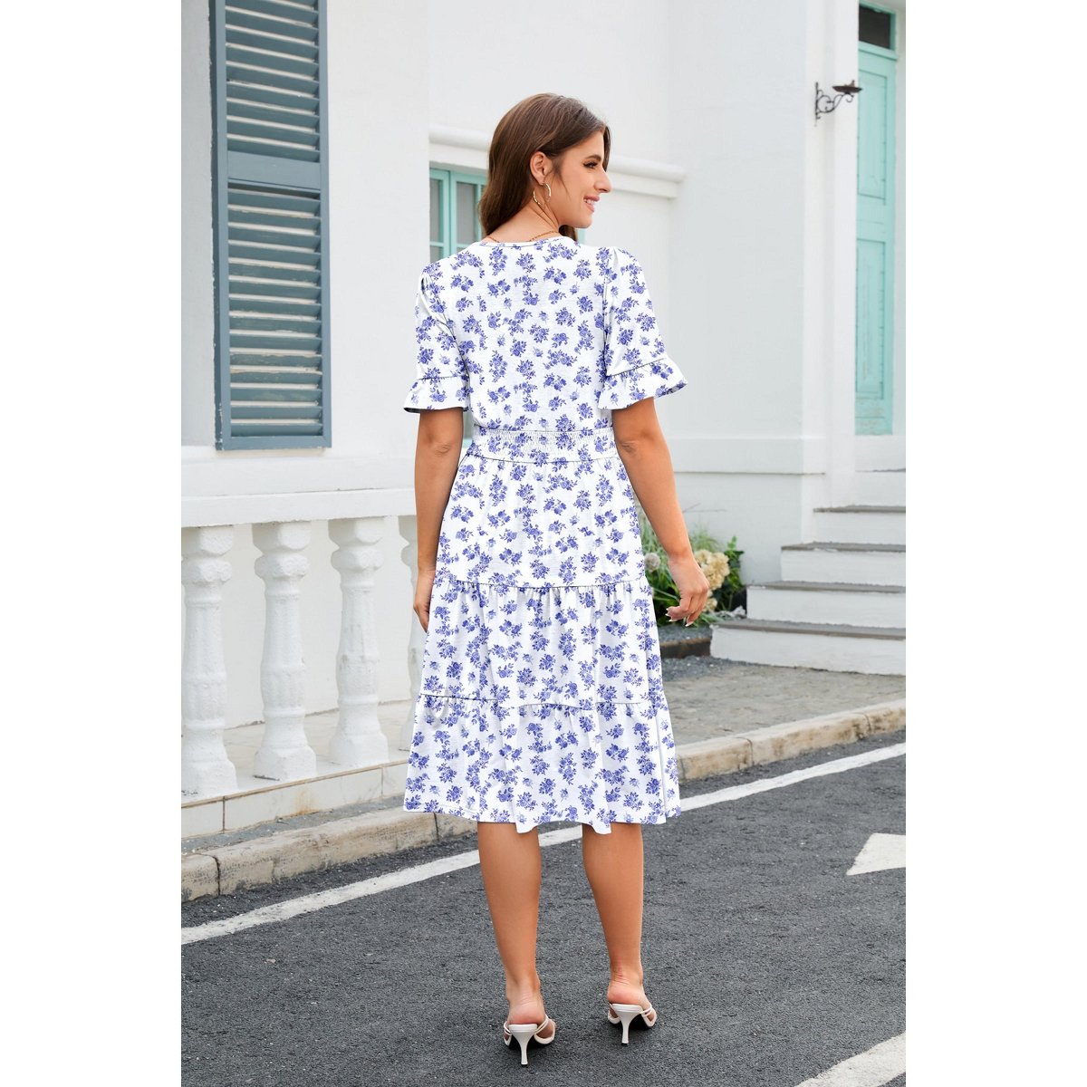 Женские платья Zeagoo Women's Summer Dress Floral Midi Casual Short Sleeve Flowy Beach Dress with Pockets Pink Floral L — фото 4