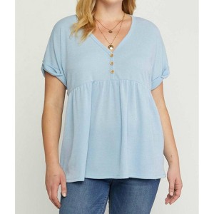 Women's Waffle Knit Babydoll Top - entro - 1 of 4