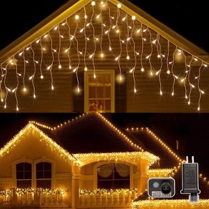 MOVSSOU Icicle Lights Christmas Lights Plug-in 33ft 400ct LED Yellow - 1 of 4