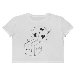 Rerun Island Women's Dice Symbols Short Sleeve Graphic Cotton Cropped Loose T-shirt - Bright White S - 1 of 4