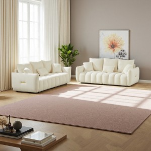 3+3 Teddy Fleece Modern Sofa Combo with Wooden Frame & 6 Cushions - 1 of 4