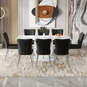 9-Piece Dining Set with Marble Pattern Table and 8 PU Armless Chairs - 1 of 4
