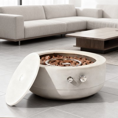 24" Propane Gas Fire Pit Bowl, 50000 BTU Round Steel Fire Pit for Outside Patio Deck Garden Backyard- Grey