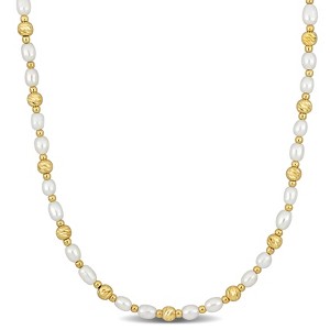 EVERLY JEWELRY | Yellow Plated Sterling Silver 3.5-4mm Cultured FW Pearl & Ball Bead Necklace, 16"+1" ext. - 1 of 4
