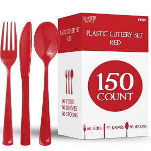 150 Pack Plastic Silverware Heavy Duty, Disposable Cutlery, 50 Spoons, 50 Forks, 50 Knives, Plastic Utensils Set for Party - SparkSettings - 1 of 4