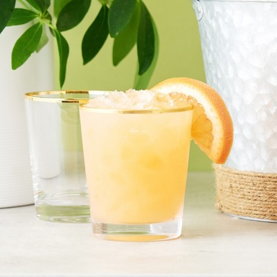 Gold Rimmed Clear Glass 10oz Lowball Tumbler Set