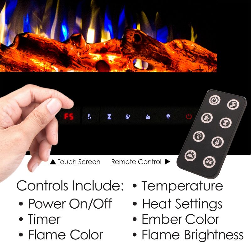 Electric Fireplace - 50-inch Wall Mount or Recessed, 10 Color LED Flame, 3 Media Backgrounds, Adjustable Brightness and Remote by Northwest (Black), 5 of 9