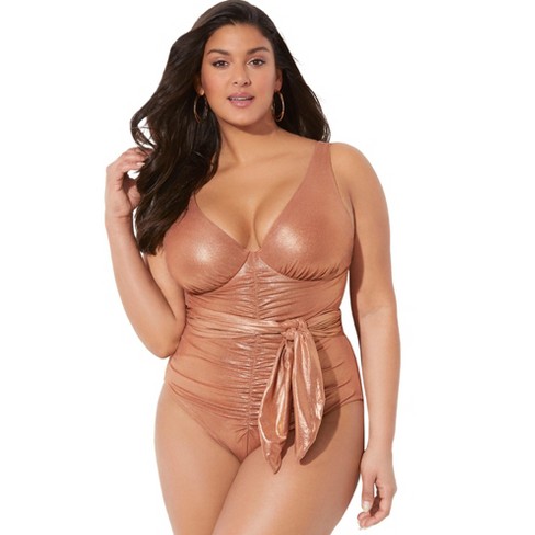 Plus Size Women's Tie Front Cup Sized Underwire One Piece Swimsuit