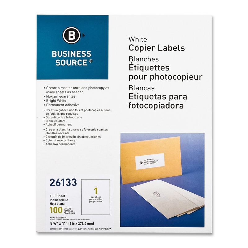 Business Source Full Sheet Labels 8-1/2"x11" 100/PK White 26133, 2 of 3
