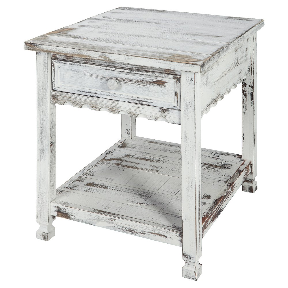 Photos - Coffee Table 1-drawer End Table Hardwood White - Alaterre Furniture