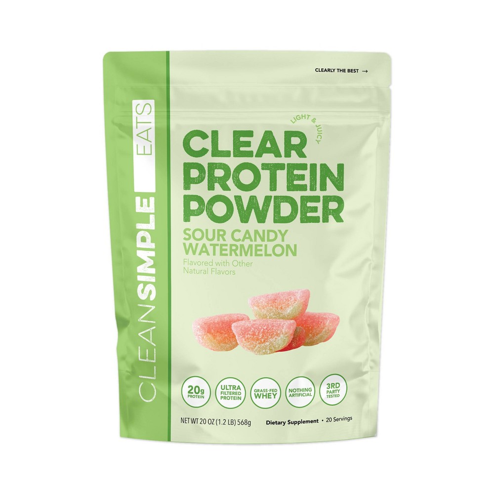 Clean Simple Eats Clear Protein Powder - Sour Candy Watermelon - 20 oz/20 servings: Whey Protein Isolate, 20g Protein Per Serving