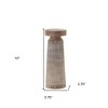 HomeRoots Set of Three Natural And White Distressed Geometric Polyresin Tabletop Pillar Candle Holders - 3 of 4