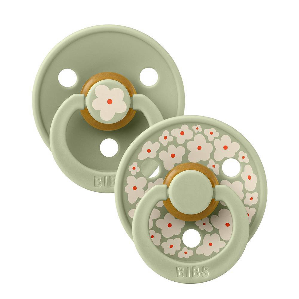 Bibs Studio Collection Colour Jasmine Floral Latex Pacifier 6-18 Months - Jasmine Sage Mix - 2pk: BPA-Free, Phthalate-Free, Rubber Latex