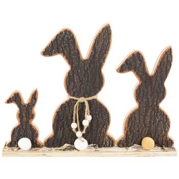 Northlight Rabbit Trio Wooden Tree Bark Easter Decoration - 15.75"