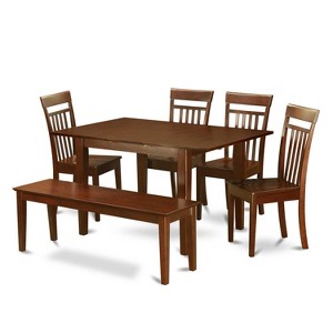 Asian Dining Room Set - 6 Piece Table & Chair Set - Solid Wood Kitchen Table with Bench - 1 of 4