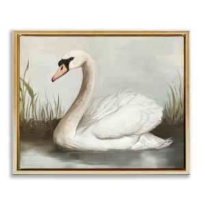 Stupell Industries Swan in Pond Painting Floating Frame Canvas Art - 1 of 4