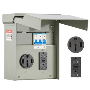VEVOR Temporary Power Outlet Panel, 20 50 Amp, RV EV Electrical Outlet Panel with NEMA 50 Amp GFCI 20 Amp Receptacle Installed, Gray - 1 of 4