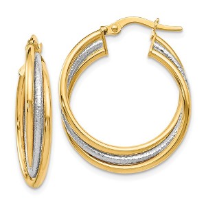 Black Bow Jewelry 14k Two Tone Gold Polished Textured Triple Round Hoop Earrings, 23mm - 1 of 3