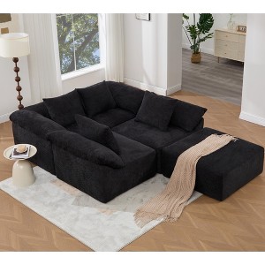 142" L-Shaped Modular Sectional Sofa, Convertible 5-Seater Sleeper Couch with Ottoman, Chenille, No Assembly, Full-Compressed Free Combination - 1 of 4