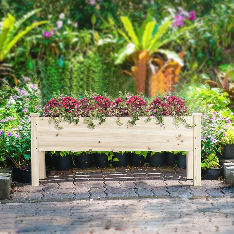 Tangkula Outdoor Wood Planter Raised Garden Bed Elevated Planter Box Kit with four holes for Backyard Patio, 4 of 11