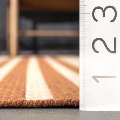 Terracotta Stripe Square Synthetic 64" Easy-Care Outdoor Rug