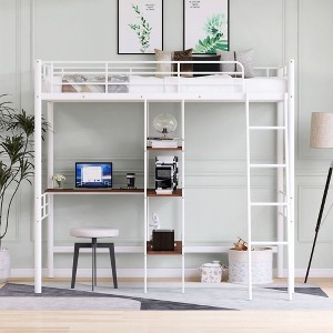 PAGED Full Size Loft Bed Modern Pine Bed Frame with Wardrobe, Stairs for Bedroom and Guardrail for Bedroom, Adequate Bottom Space - 1 of 4