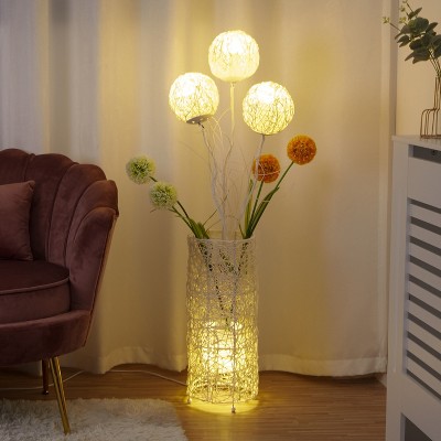 Pastoral Floor Lamp Decorative Rattan Standing Lamps Led Bulb for Reading