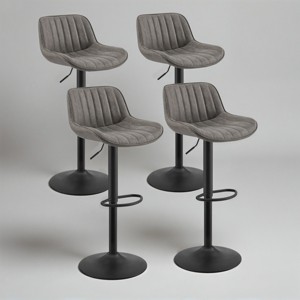 Art Leon Set of 4 Faux Leather Swivel and Height Adjustable Barstool - 1 of 4
