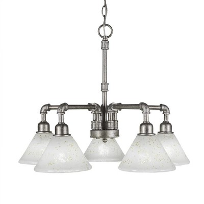Toltec Lighting Vintage 5 - Light Chandelier in  Aged Silver with 7" Gold Ice Shade