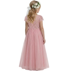 2Bunnies Girls' 12M-12yr Paisley Lace Tulle Short Sleeve Maxi Flower Girl Dress Dusty Pink 6