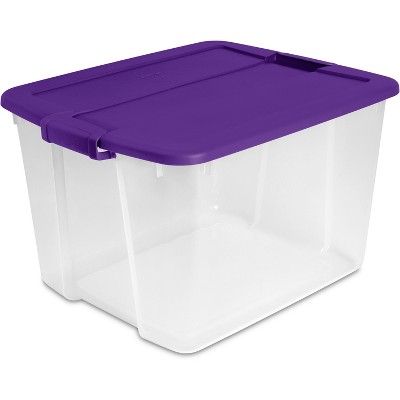 Iris USA 9.4Qt 2 Layer Stack and Carry Storage Containers with Bulked-Up Lid, Clear/Violet