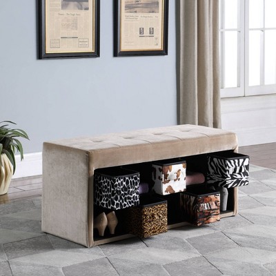 Ore International Velour Multi - Purpose Storage Bench Beige: Cotton Upholstered, MDF Frame, Dry Dust Care